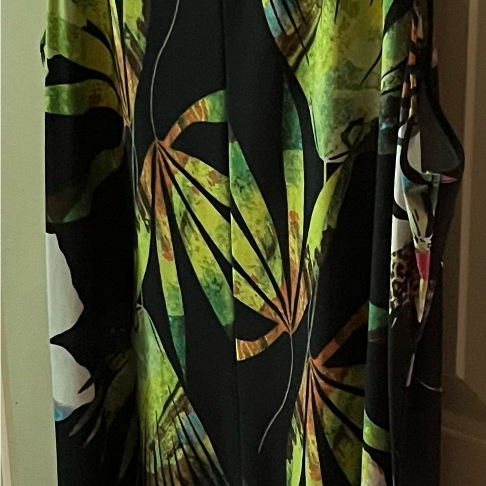 Attitudes by Renee Black and Green Leaf Print Dress